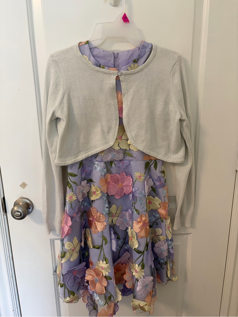 Rare Editions Lavender Floral Dress with Light Gray Bolero